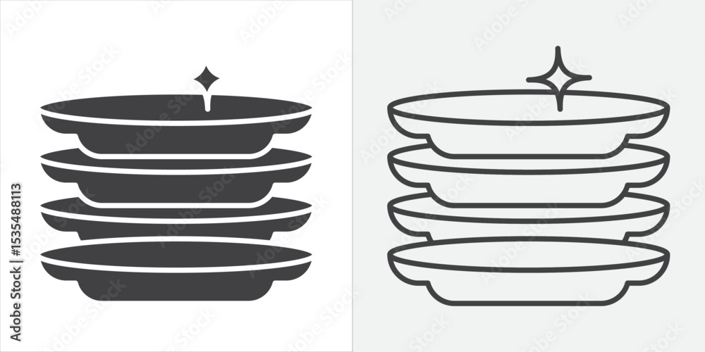 Clean stack plates icon Line graphics illustration