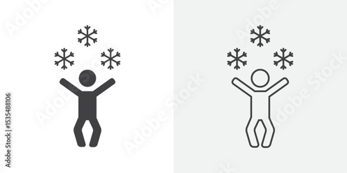 Child playing snow icon Line graphics illustration