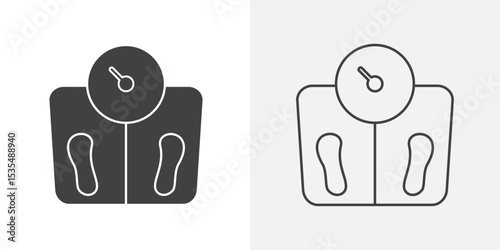 Footprint on weight scale icon Line graphics illustration