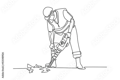  Construction concept. Single line draw design. Vector graphic illustration