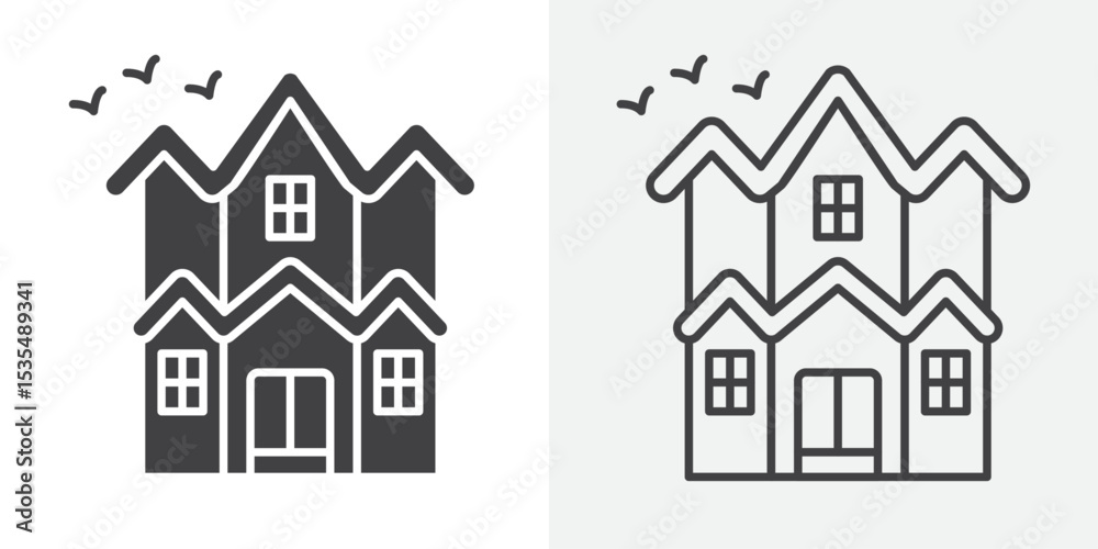 Fototapeta premium Haunted house icon Line graphics illustration