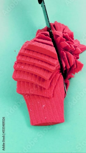 Very Satisfying and Relaxing Kinetic Sand ASMR video. Cutting anti stress macro close up colorful Kinetic Sand with a Knife. ASMR sounds.