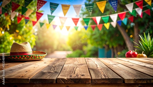 Rustic wooden table with festive decorations