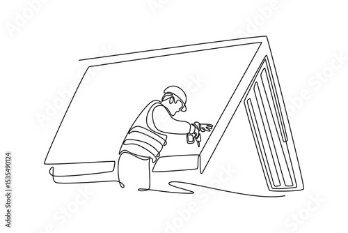  Construction concept. Single line draw design. Vector graphic illustration