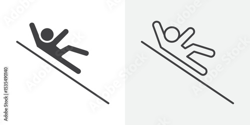 Man slide on slope icon Line graphics illustration
