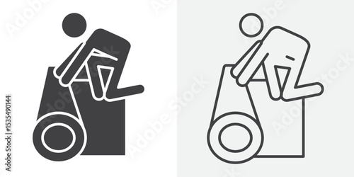 Man rolling carpet mat icon Line graphics illustration