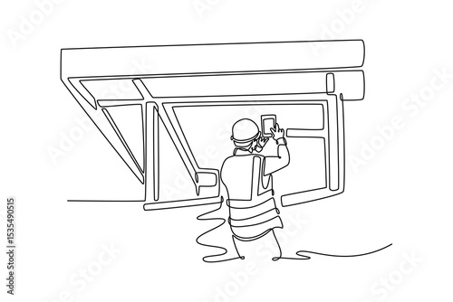  Construction concept. Single line draw design. Vector graphic illustration