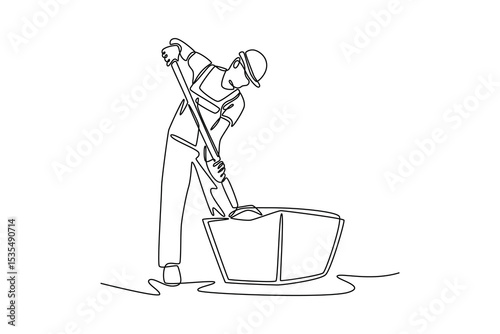  Construction concept. Single line draw design. Vector graphic illustration