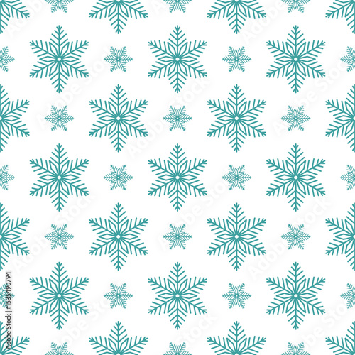 Snowflakes seamless pattern, detailed hand drawn vector line illustration. Graphic outline doodle drawing. Christmas and New Year background for frosty winter design, gift wrapping, packaging, textile