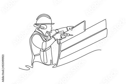  Construction concept. Single line draw design. Vector graphic illustration