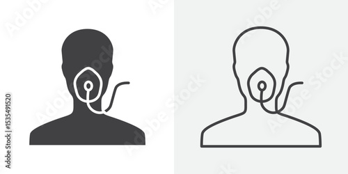 Person with oxygen mask icon Line graphics illustration
