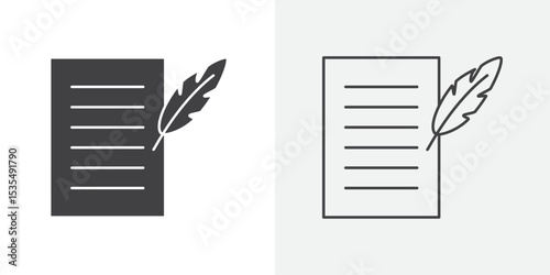 Quill pen and notebook page icon Line graphics illustration