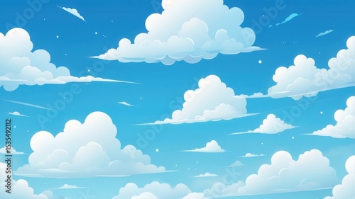Cartoon Sky with Fluffy Clouds, Perfect for Children's Books or Illustrations