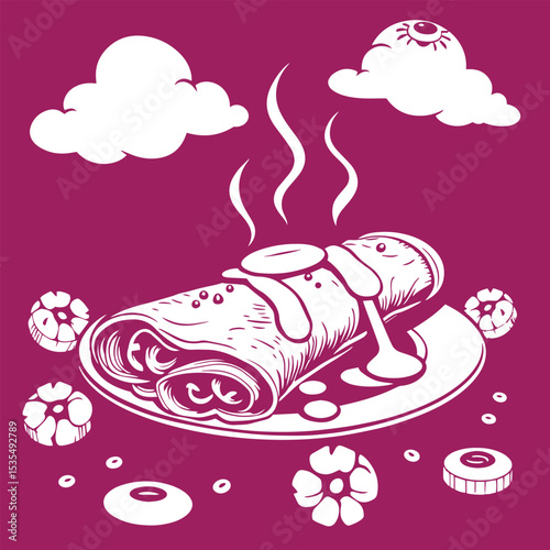 Crepes delicious sweet dessert food concept design logo vector illustration.