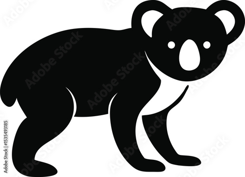 Black and white vector illustration of a cute standing koala bear animal design