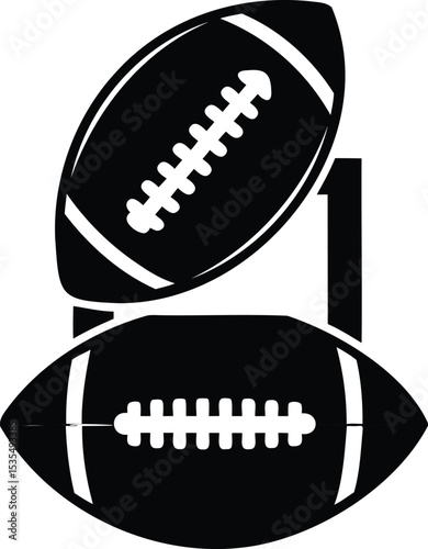 Black Silhouette Vector of Two Overlapping American Football Balls – Sports Equipment Icon for Game, League, Training, or Team Symbol

