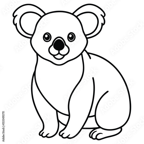 Cute cartoon koala bear sitting upright in a simple black and white outline