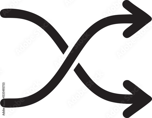 Intertwined Arrows Pointing Right A Visual Representation of Shuffling Mixing or Randomization in Black and White