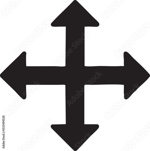 Black Directional Arrows Pointing Up Down Left and Right on a White Background Indicating Movement or Navigation