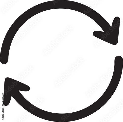 Circular Arrows Rotating in Opposite Directions Representing Recycling Refreshing Updating or Looping in a Simple Black and White Design