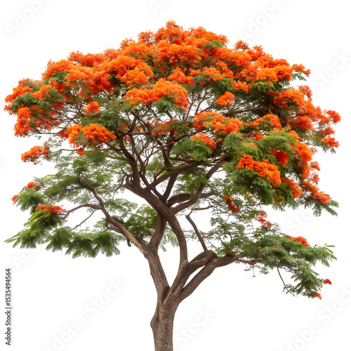 The royal poinciana tree isolated on transparent background