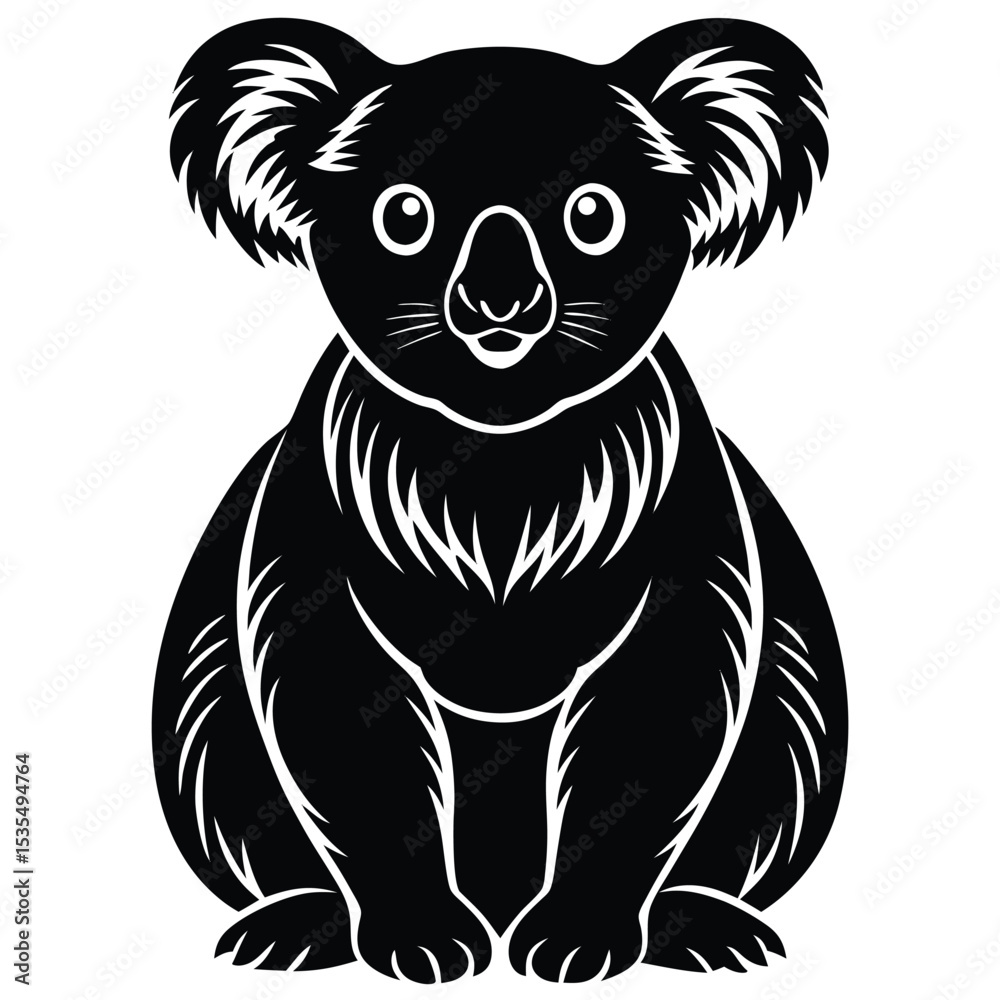 Obraz premium Silhouetted portrait of a cute koala bear sitting facing forward against a white background