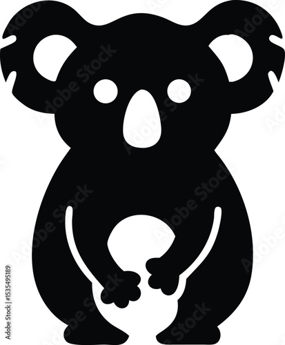 Simple black and white vector illustration of a friendly koala bear mascot