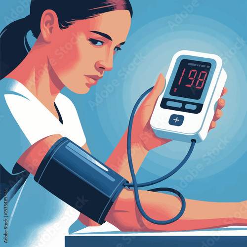 Woman Blood Pressure Check Health Monitoring Medical Device