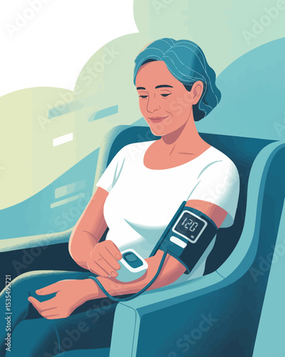 Senior Woman Blood Pressure Monitor Health Check Medical Device