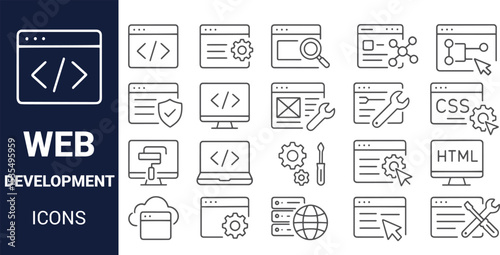 Web Development Icons A Comprehensive Set of Line Art Graphics for Website Design and Development