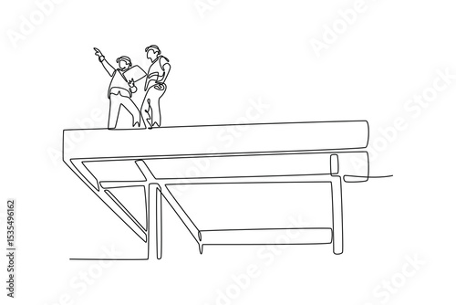  Construction concept. Single line draw design. Vector graphic illustration