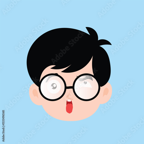 Boy various expressions cartoon illustration. black hair side parting style