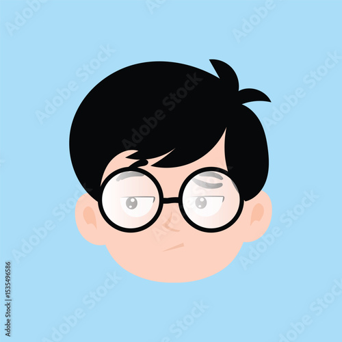 Boy various expressions cartoon illustration. black hair side parting style