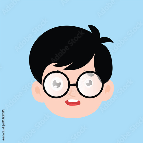 Boy various expressions cartoon illustration. black hair side parting style