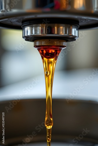Fresh Brew: A close-up shot showcasing a stream of freshly brewed coffee pouring from a gleaming metal dispenser, its rich brown hue promising a moment of pure caffeinated bliss.