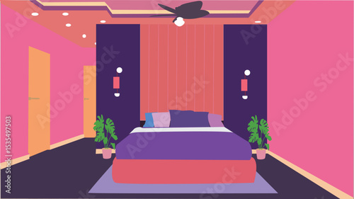 Modern Cozy Bedroom Interior Illustration