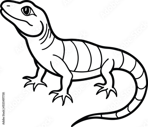 Monitor Lizard black silhouette on white background 
