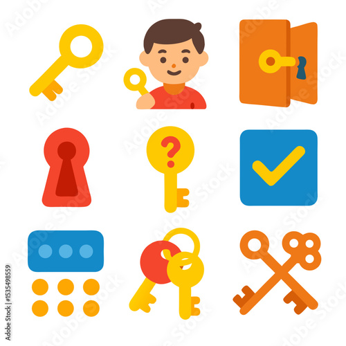 Heres a 12word sentence describing the image the image shows colorful icons representing keys locks and security access.