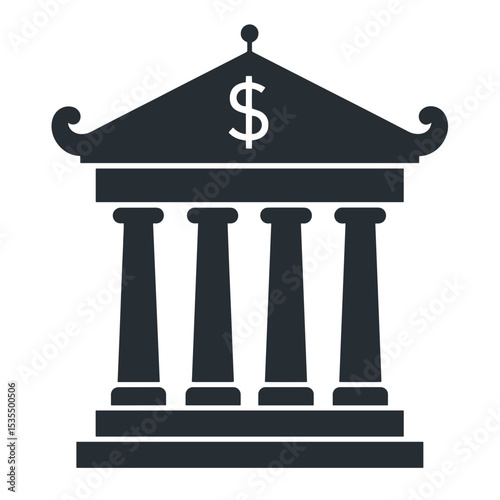 Bank building with dollar symbol in minimalist vector style  