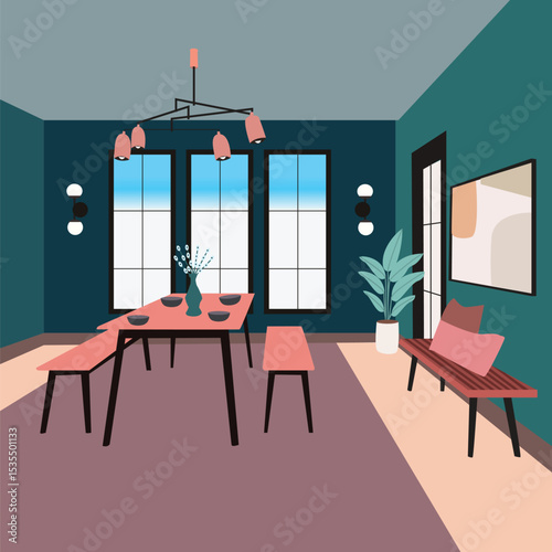 Modern Dining Room Interior Vector