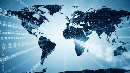 World Map Illuminated by Streaming Binary Data Across Global Connections