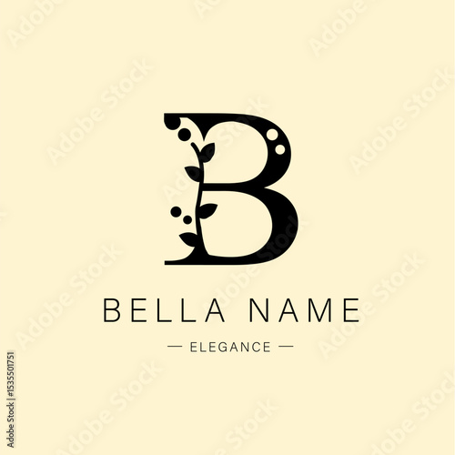 Logo, capital letter B. Monogram of Botanical Minimalistic, Initial.