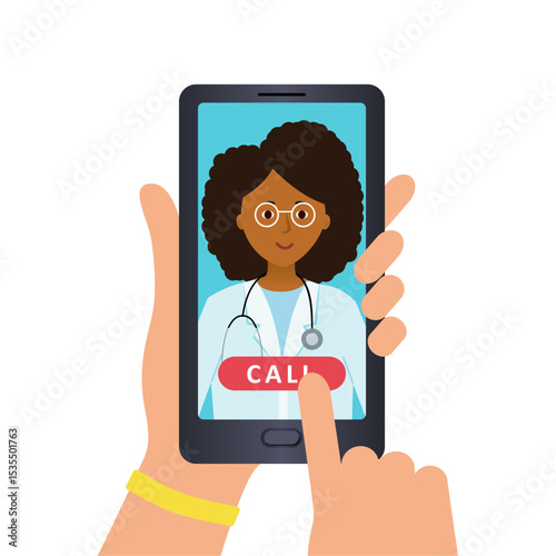 Call African doctor on phone using the media platform. Intact reception of the patient.
