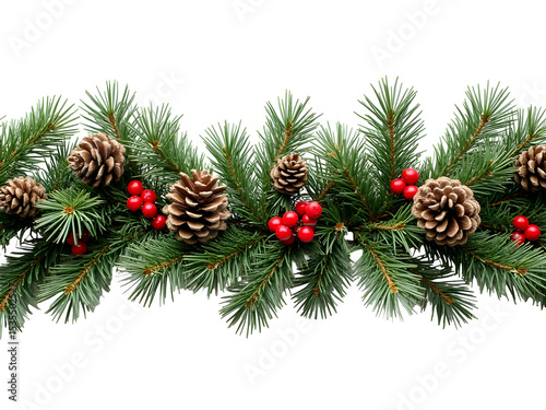 Wallpaper Mural Lush Green Christmas Pine Garland Decorated with Brown Pine Cones and Red Berries isolated on a transparent background Torontodigital.ca