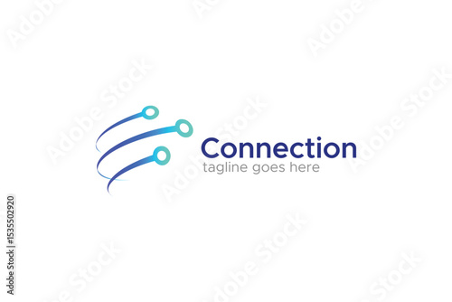 Connection Network Technology Logo Modern Business with Linear and Dot Symbol