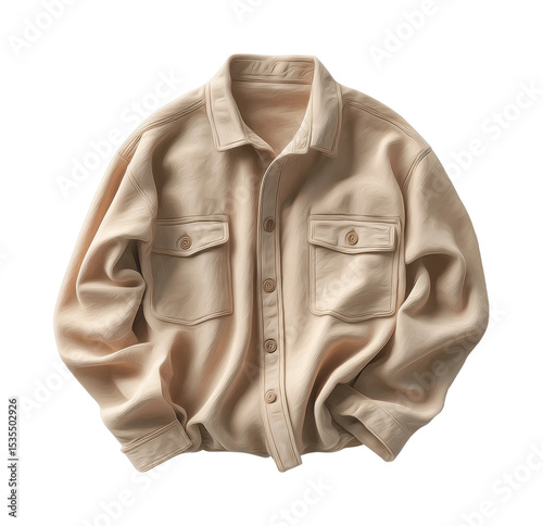 Beige button-up jacket with pockets and collared design