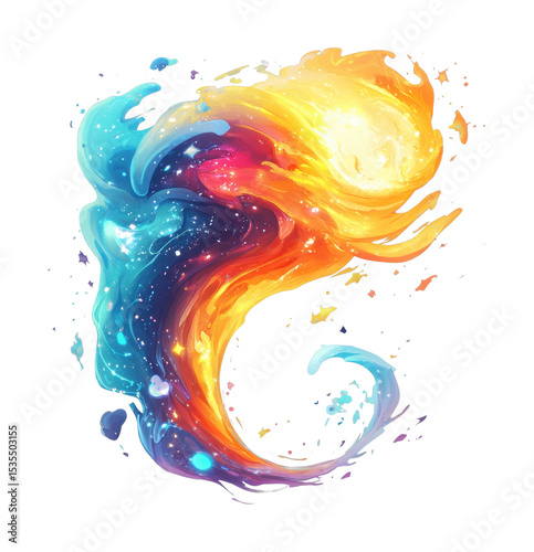 Colorful energy swirl with cosmic elements and dynamic flow