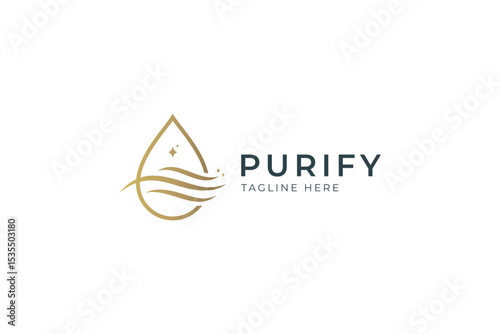 Purify Water Drop Logo Luxury Concept of Natural Beauty Fashion Branding