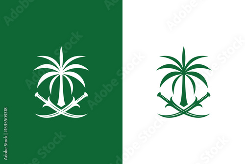 Logo Palm Tree and Sword Middle East National Flag Green Saudi Arabia Emblem Abstract Illustration