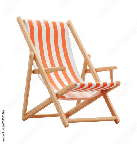 Wooden deck chair with red and white stripes for outdoor relaxation